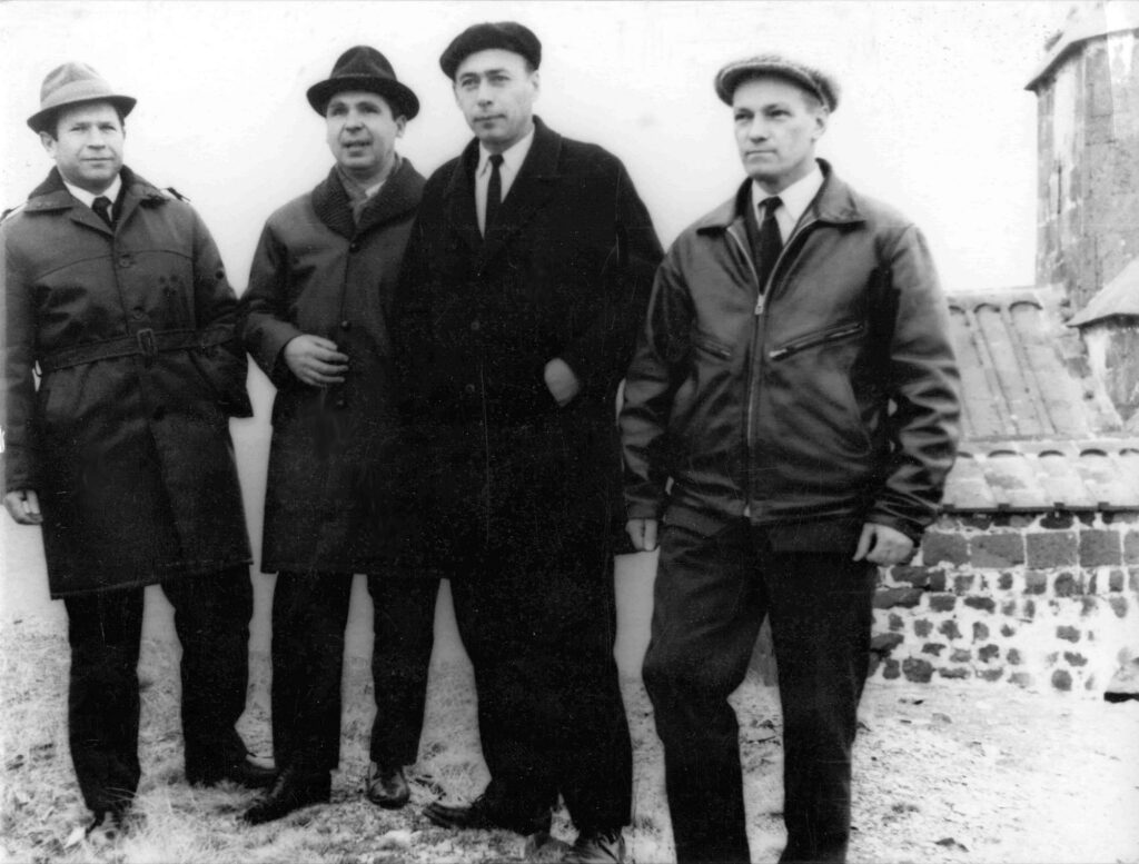 Group of cosmonauts under the ORION-1 program: Pyotr Kolodin, Anatoly Voronov, Viktor Patsaev, Nikolai Rukavishnikov near Lake Sevan.