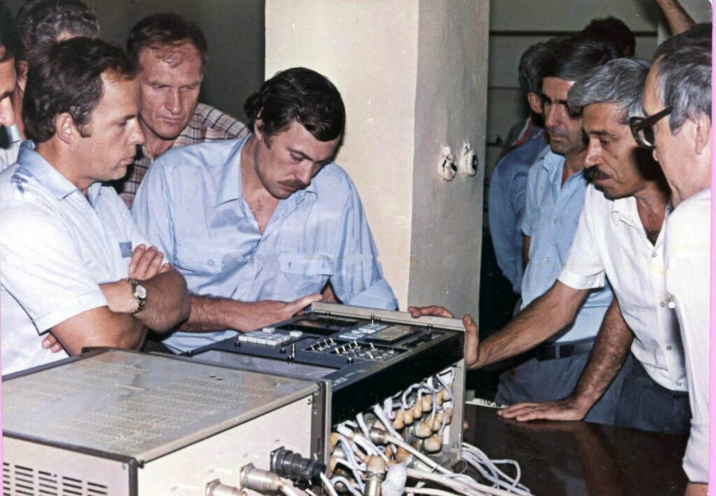 Cosmonauts Anatoly Solovyov, Viktor Afanasyev and Alexander Balandin during classes